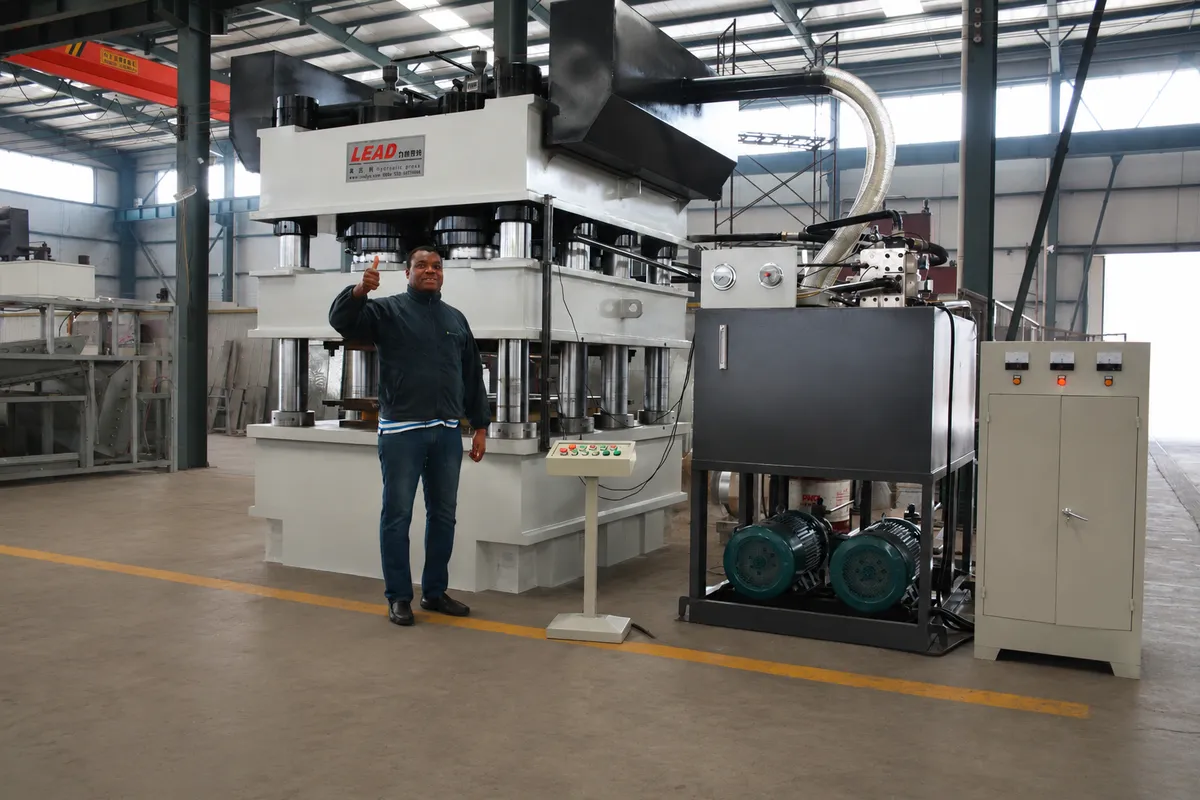 Customers testing a hydraulic press at LEAD